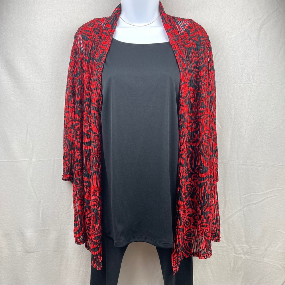 Just My Size Red Floral Lace Top and Tank Top
